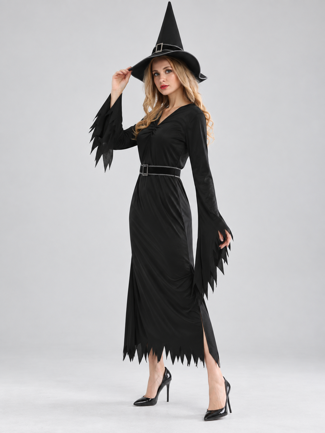 Witch Costume: Black Dress, Hat, Belt