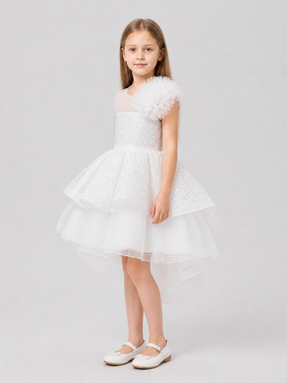 Children's Tulle Dress with Full Skirt and Flower side view