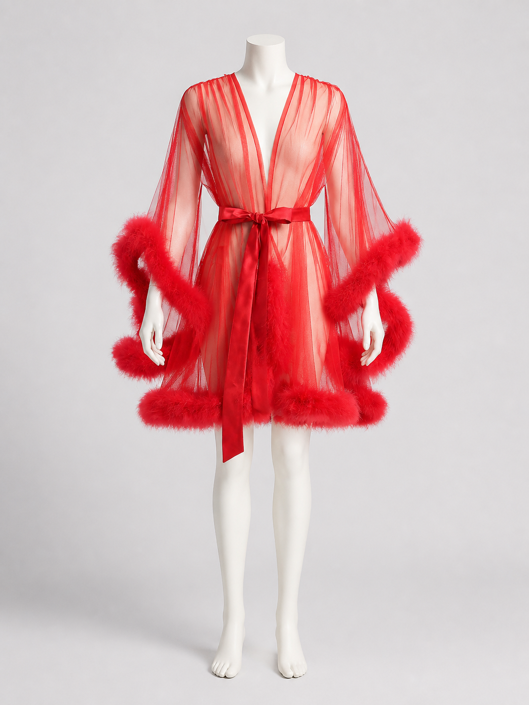 Sexy Red Cape with Fluffy Trim, S-XL side view
