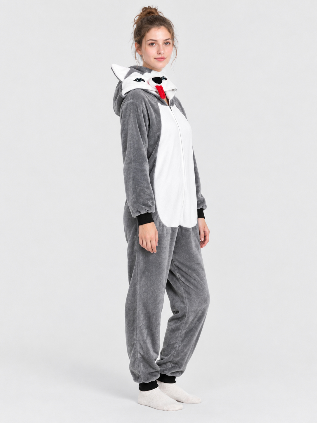 Flannel Hooded Pajama Jumpsuit with Ears