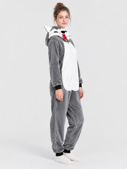 Flannel Hooded Pajama Jumpsuit with Ears