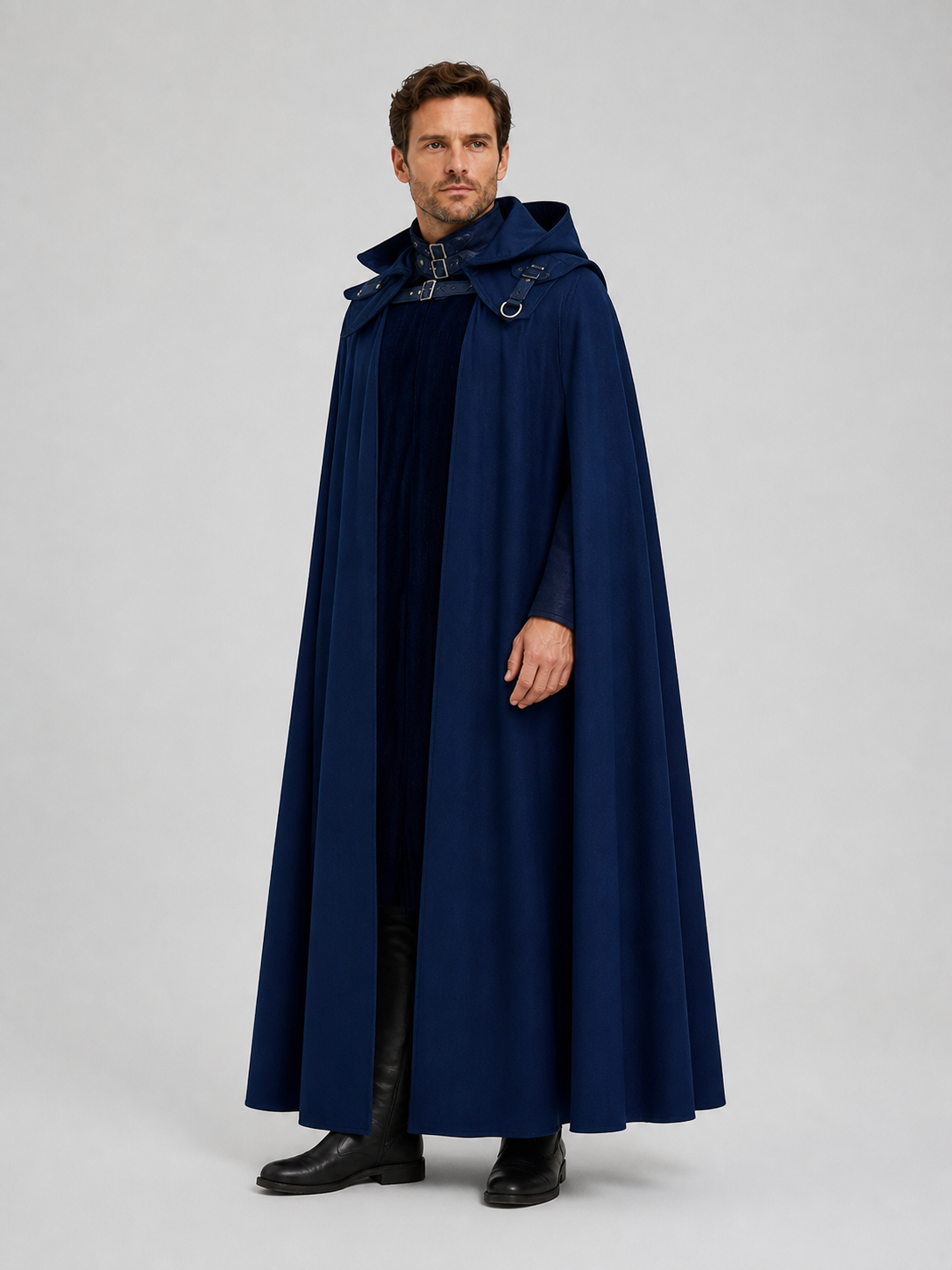 Adult Black Hooded Cloak for Halloween Cosplay side view