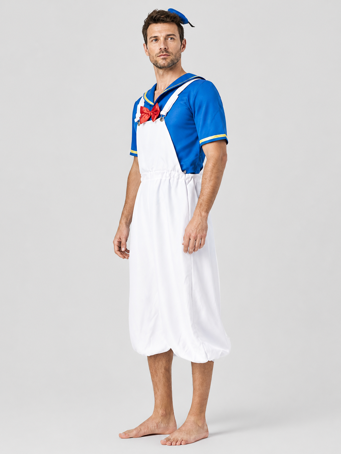 Donald Duck Costume for Two, Blue and White, with Suspenders side view