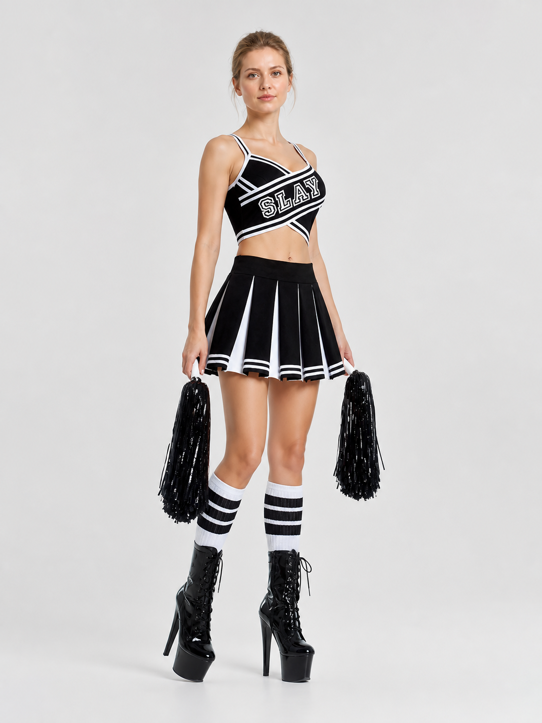Black and White Cheerleading Performance Costume (S-L) side view