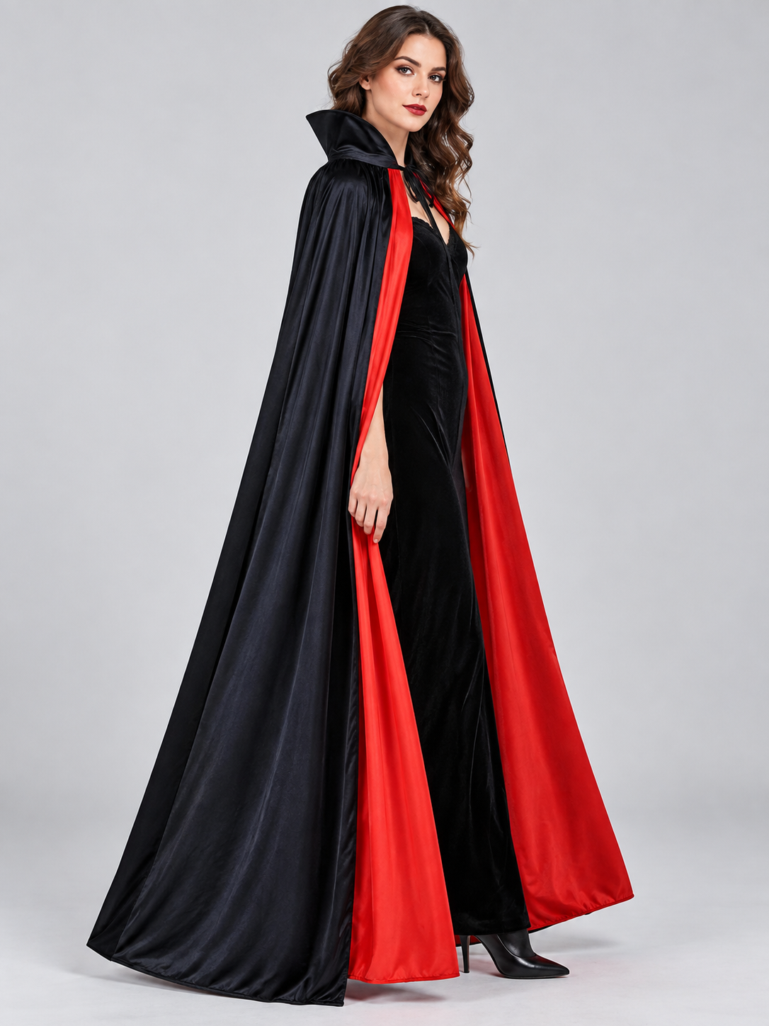 Black and red vampire cape with ties, 1.5 m