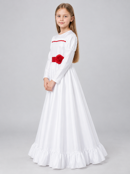 White Cosplay Dress with Red Rose side view