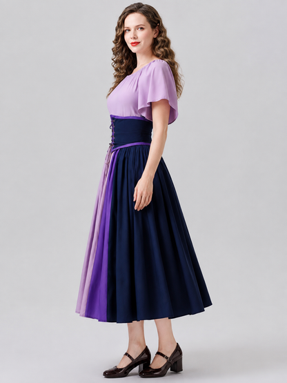 Stage Dress with Belt and Flared Skirt side view