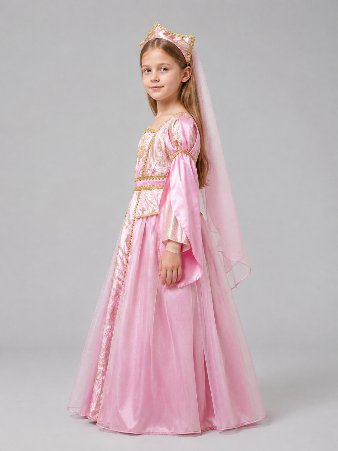 Children's Princess Carnival Dress with Crown and Veil side view