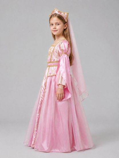 Children's Princess Carnival Dress with Crown and Veil side view