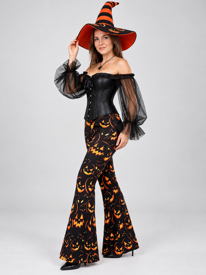 Halloween Witch Costume: Corset, Pants, Hat, Necklace