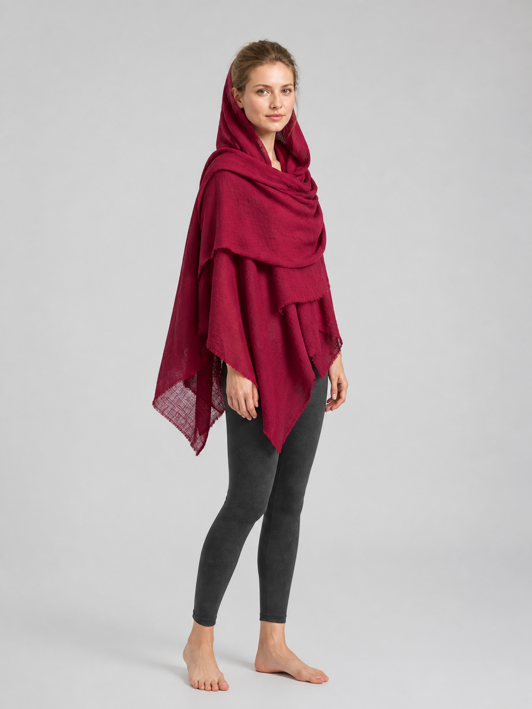 Medieval Hooded Cloak, Burgundy side view