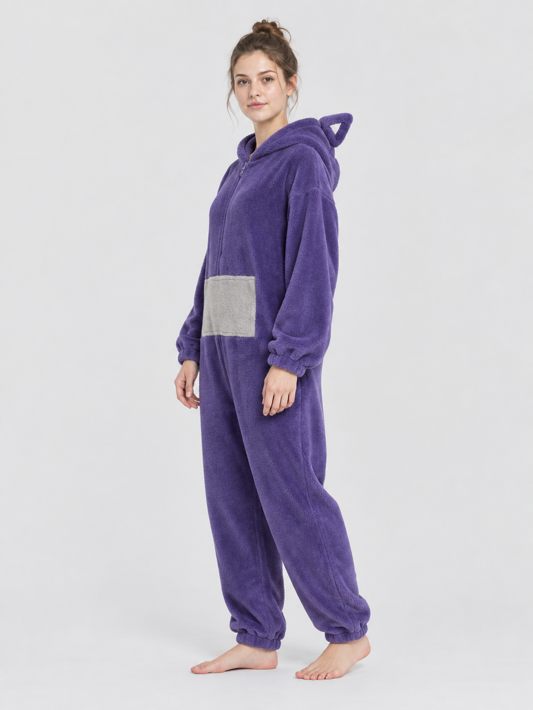 Purple Plush Hooded Jumpsuit Pajama with Zipper