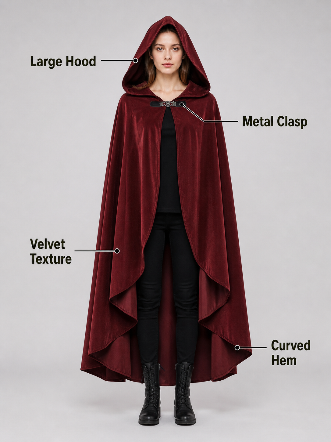 Burgundy Hooded Costume Cloak for Cosplay