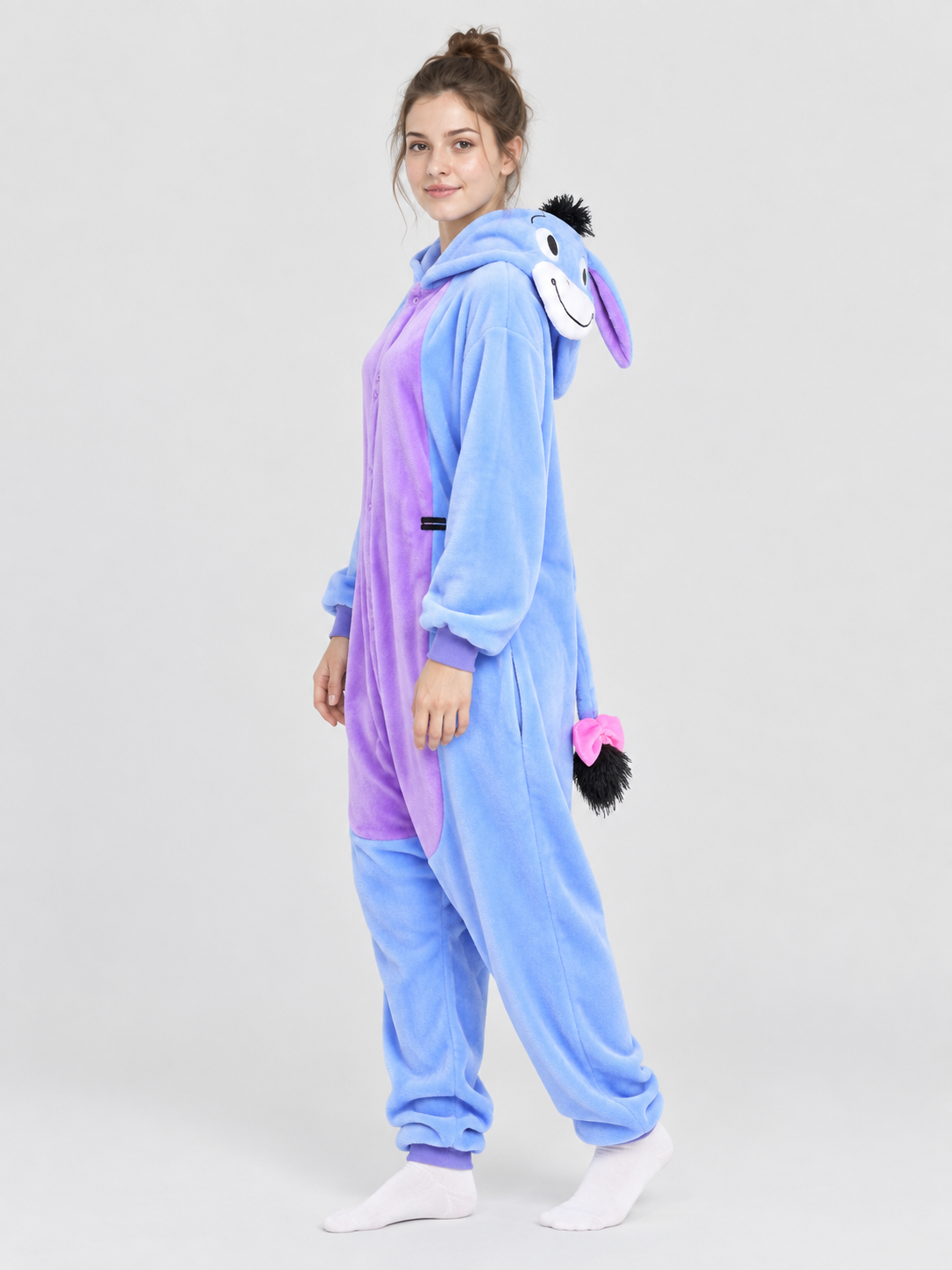 Flannel Kigurumi Pajama with Hood and Bow-Tailed