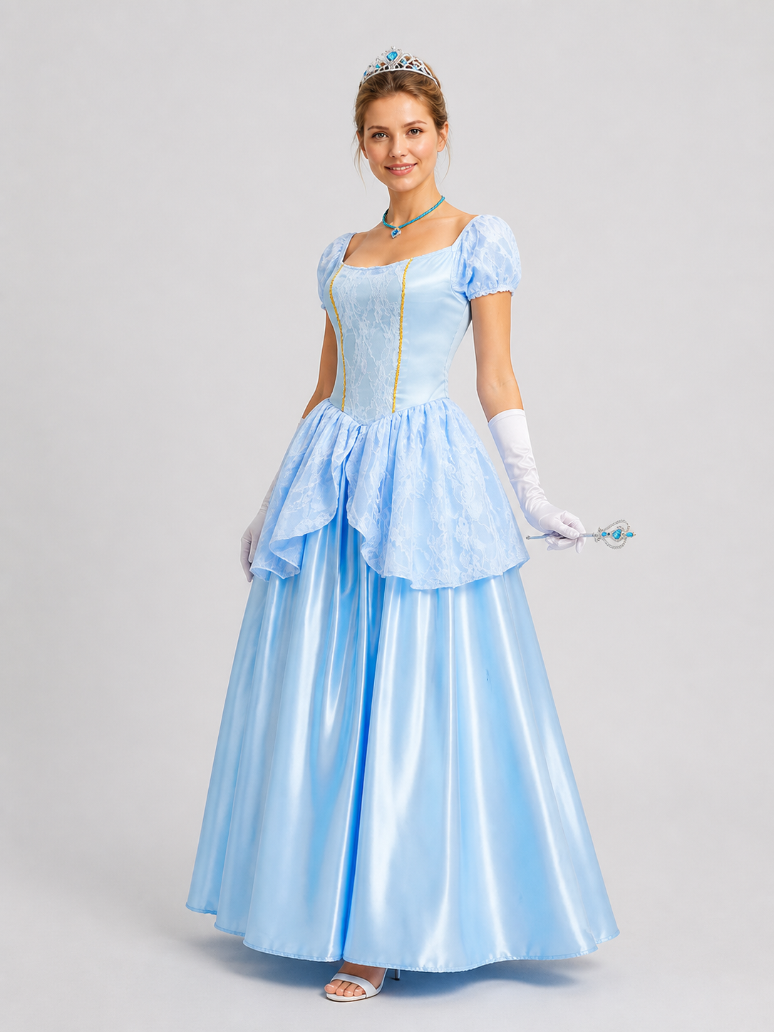 Princess Sissi Cosplay Dress, Blue, Long side view