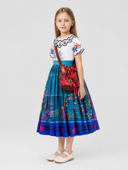 Children’s Carnival Dress with Handbag, Full Skirt side view