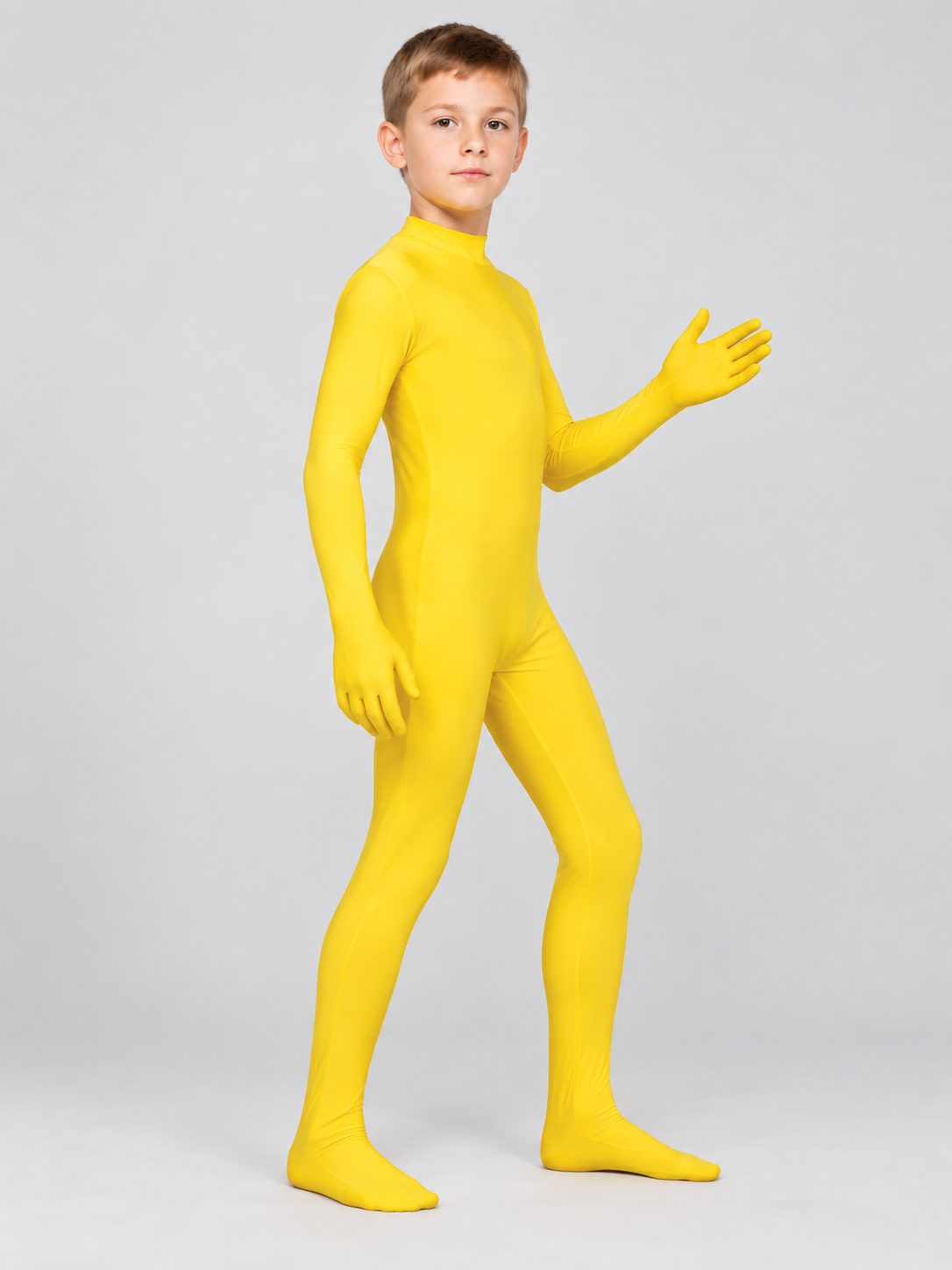 Yellow tight-fitting jumpsuit with full head coverage