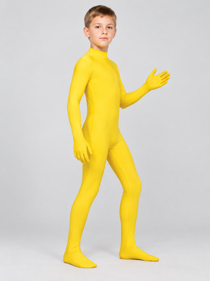 Yellow tight-fitting jumpsuit with full head coverage
