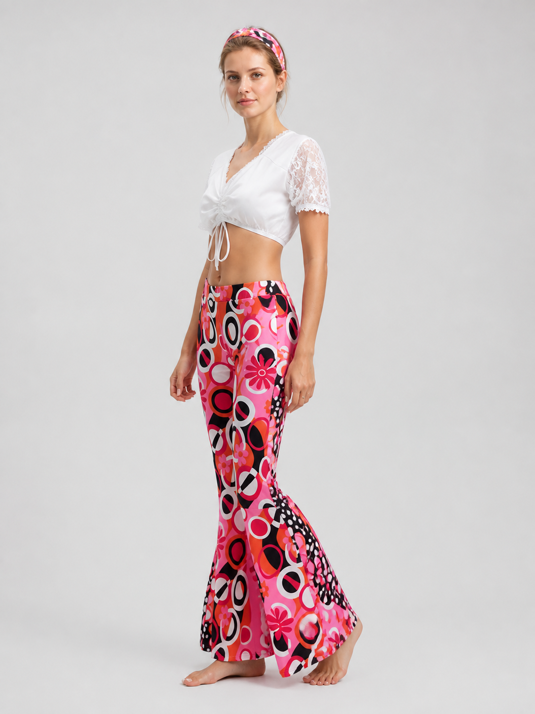 Lace-Trimmed Top, Flared Pants, and Headband Set side view