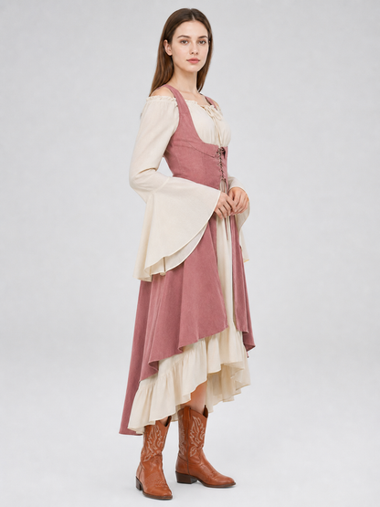 Renaissance-Style Dress with Corset Bodice and Ruffles