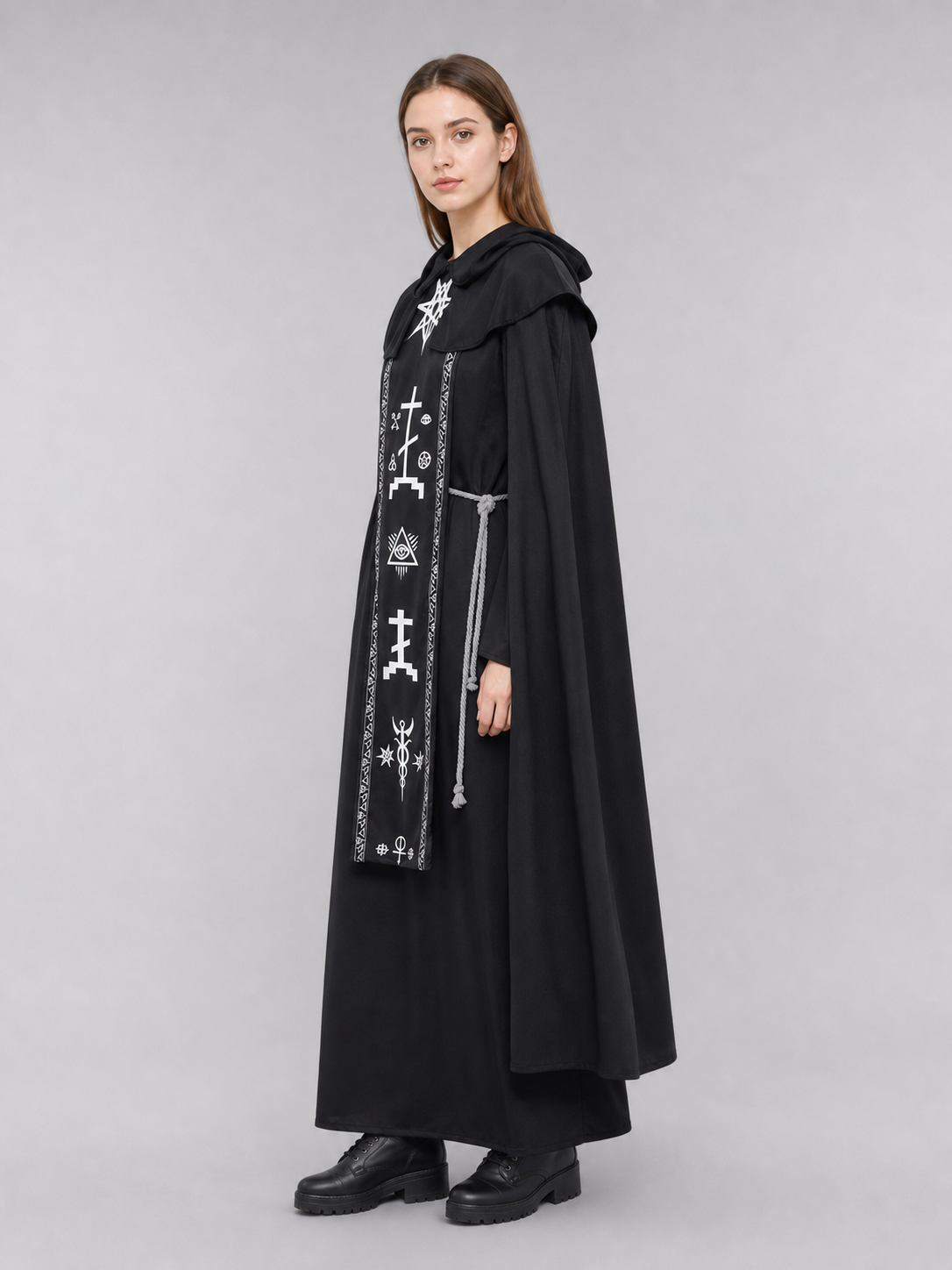 Black Gothic Hooded Robe for Cosplay