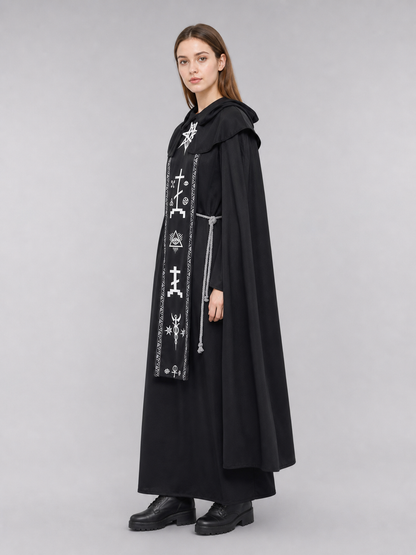 Black Gothic Hooded Robe for Cosplay