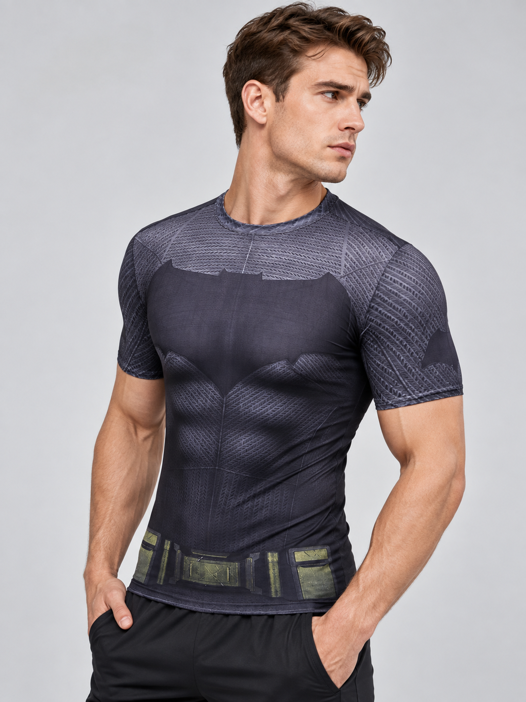 Men's Short-Sleeve Athletic T-Shirt with Musculature Print