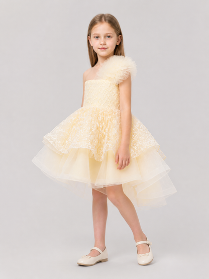 Girls' Formal Dress with Lace Embroidery and Train side view