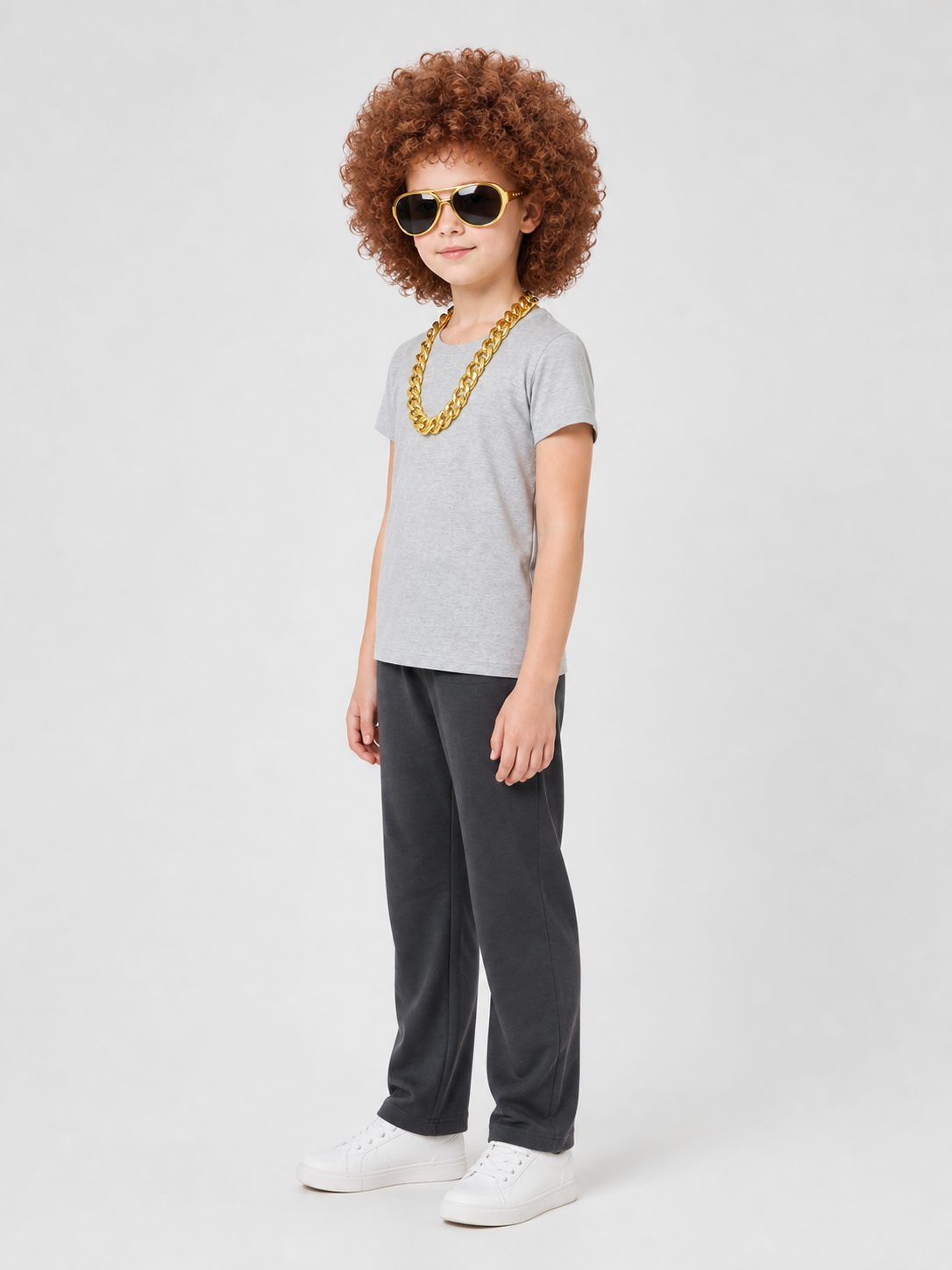 Costume accessory set: wig, glasses, chain side view