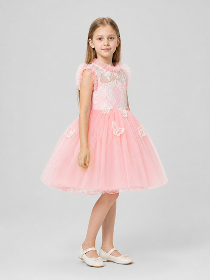 Festive Girls' Dress with a Full Skirt and Butterflies side view