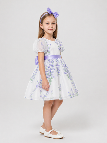 Girls’ Princess Dress with Puff Sleeves and a Bow side view