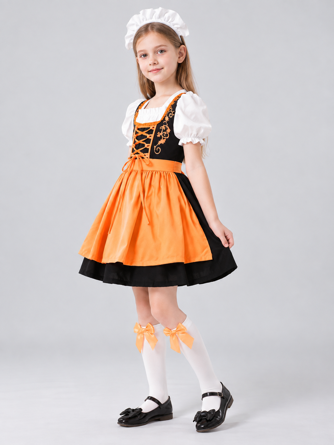 Bavarian-Style Children's Costume with Orange Apron