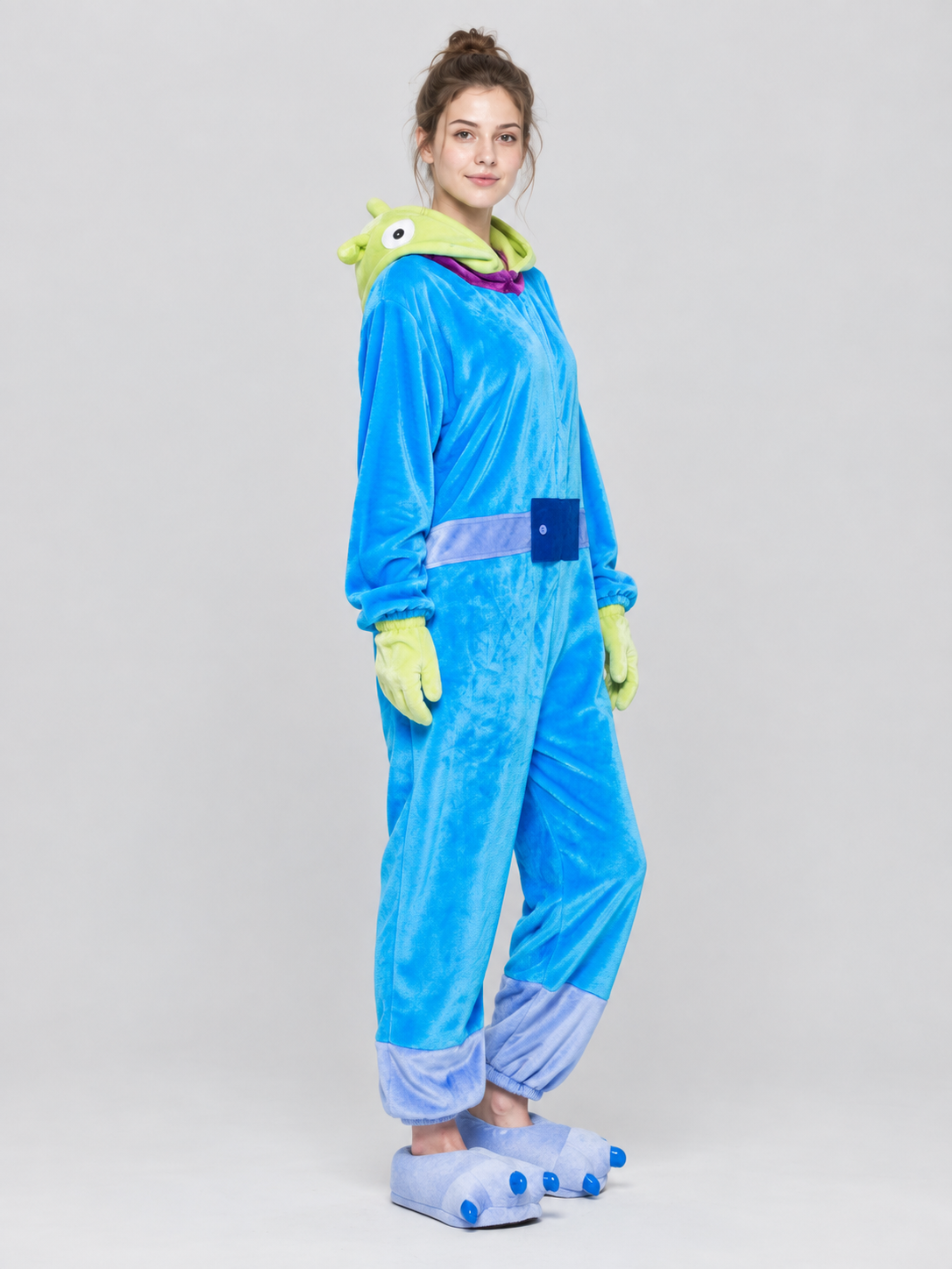 Blue Pajama Jumpsuit with Hood and Appliqués