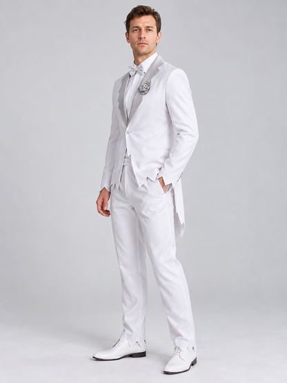 White adult carnival costume with jacket and bow tie