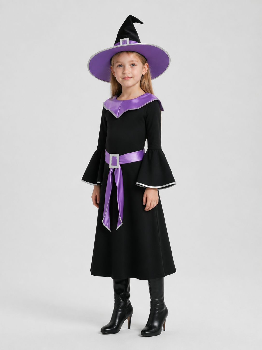 Witch Costume: Purple Dress and Hat side view
