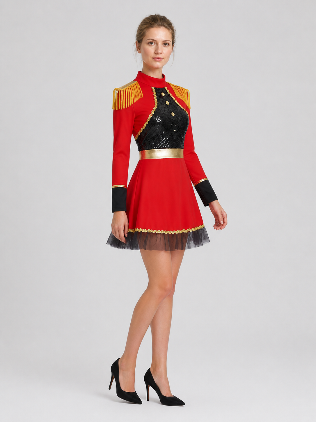 Red-and-Black Circus Ringmaster Costume with Epaulettes