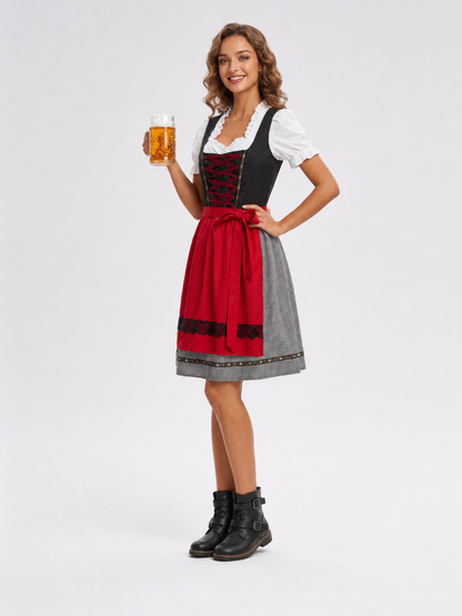 Bavarian Dress with Bodice and Plaid Trim