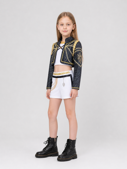 Children's Demon Hunter Costume, Black and Gold with Chains side view