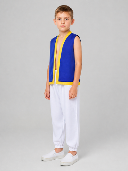 Toad cosplay costume from Super Mario, vest and pants side view