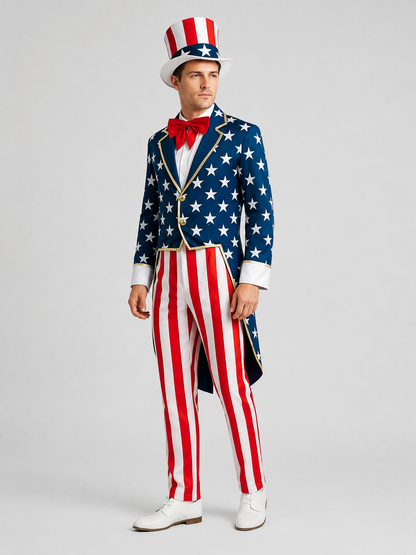 Uncle Sam Costume with Tailcoat, Top Hat, and U.S. Flag side view