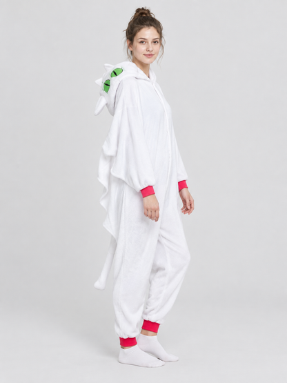 White Kigurumi Pajama with Hood, Ears, and Tail