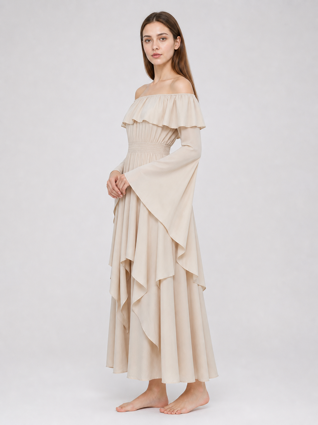 Long Off-the-Shoulder Dress with Ruffles