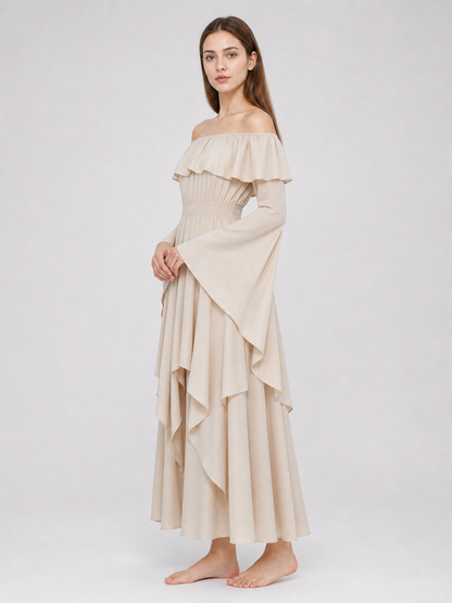 Long Off-the-Shoulder Dress with Ruffles