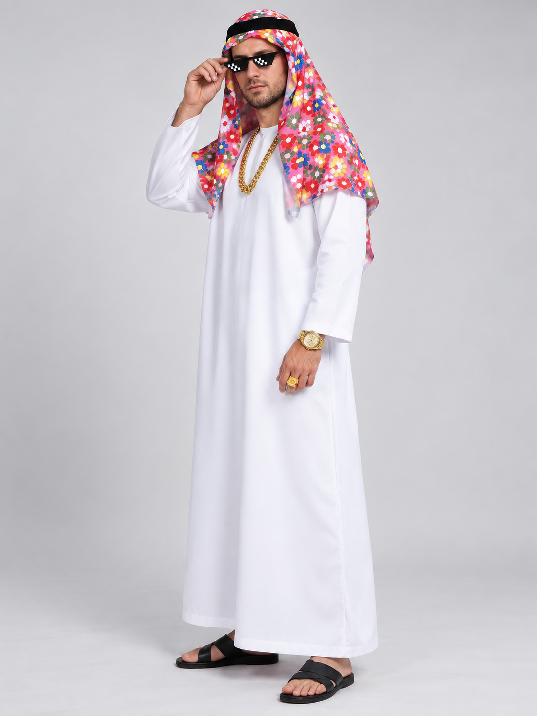 Carnival Costume with Head Scarf and Gold-Tone Accessories