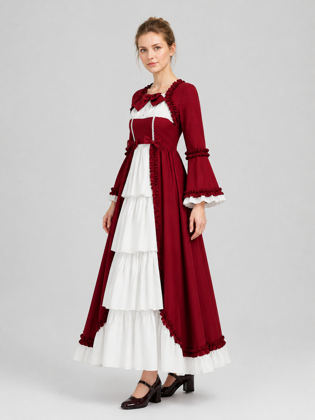 Vintage Medieval Dress with Ruffles and Bows side view