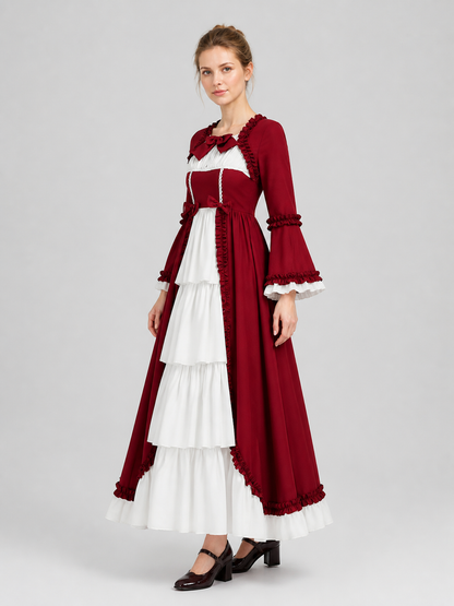 Vintage Medieval Dress with Ruffles and Bows side view