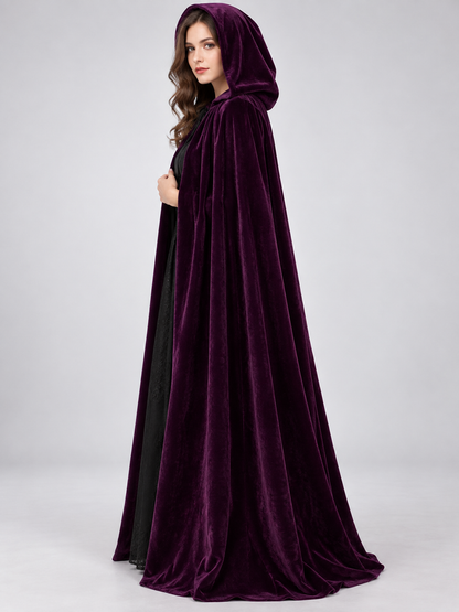 Dark Purple Velvet Hooded Cape