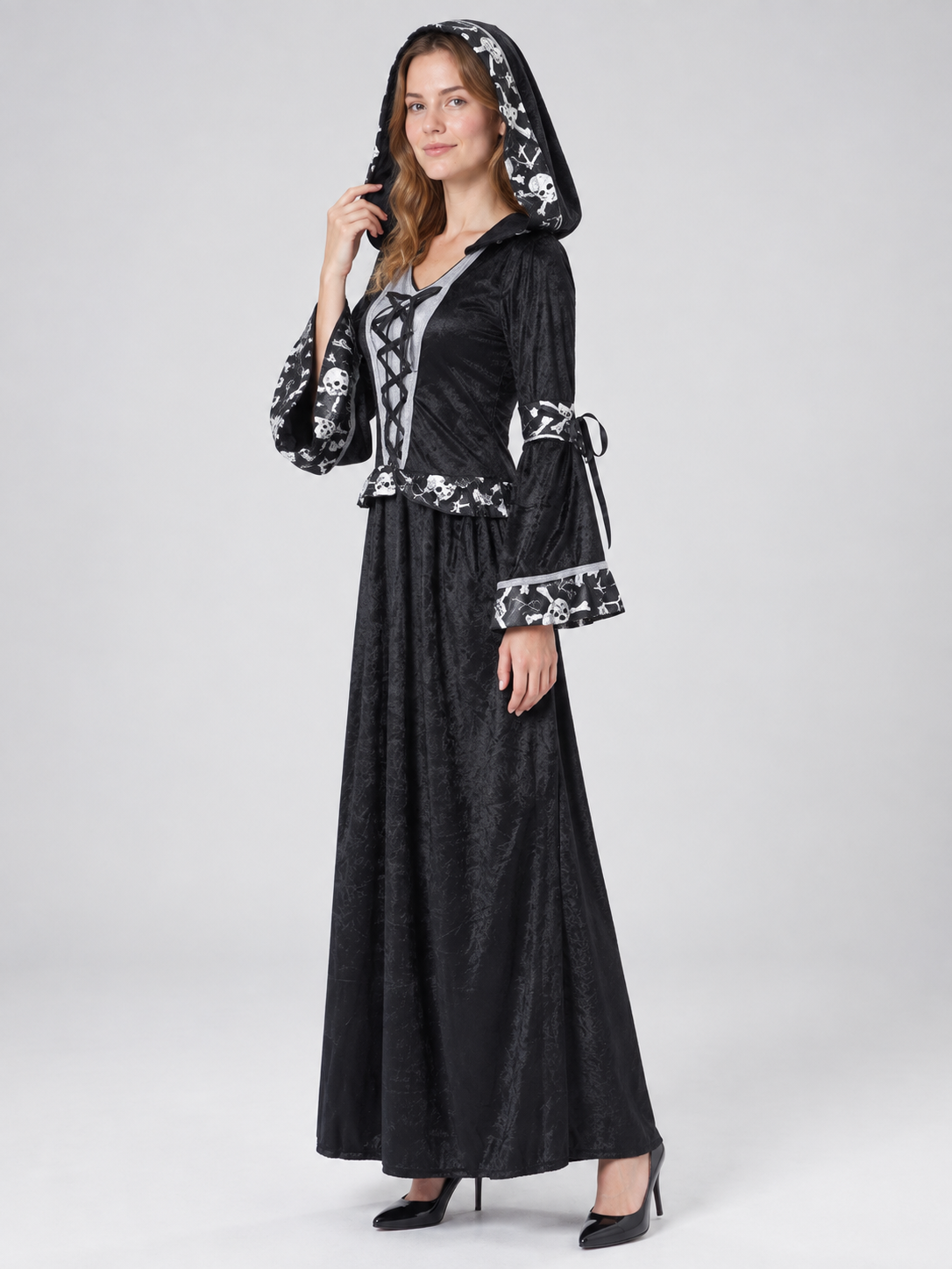 Death Carnival Costume with Hood and Bones