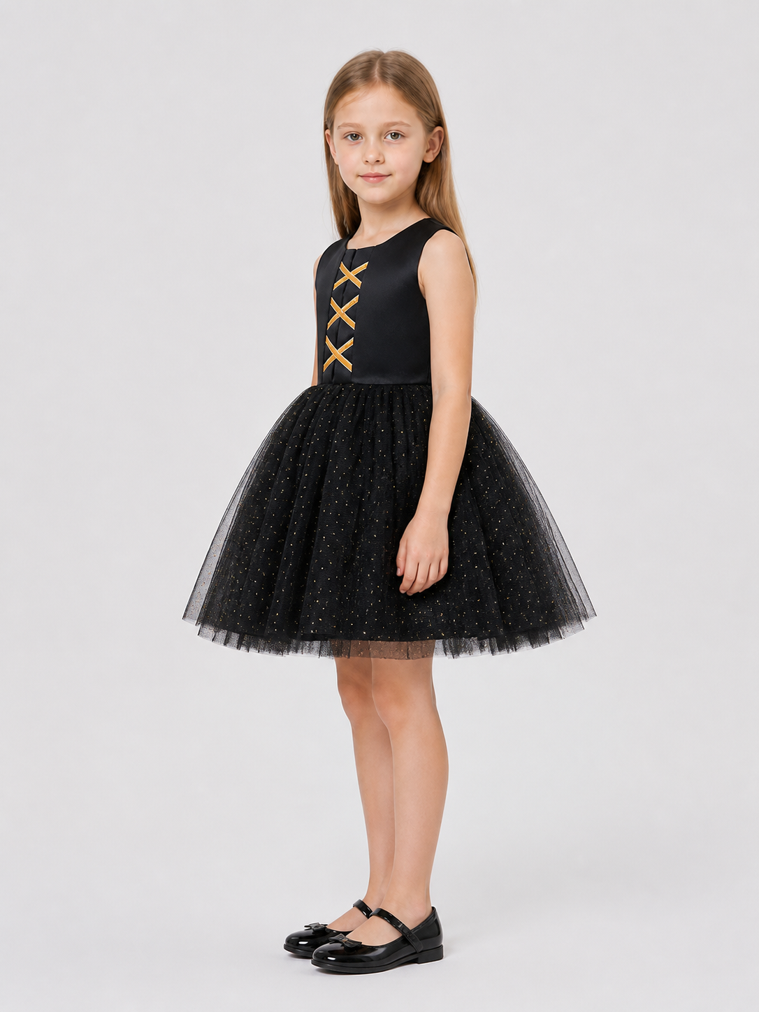 Children's Tutu Dress with Pumpkin and Bat Print side view