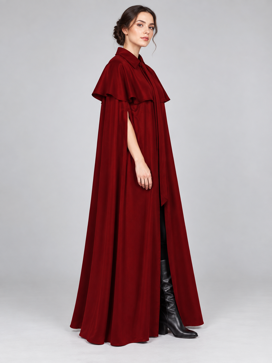 Burgundy Cape Cloak with Collar and Short Capelet